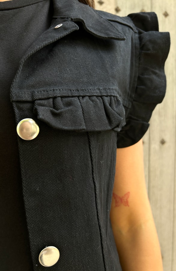 Ruffle Denim Gilet Zwart – shoparchief, foto 16
