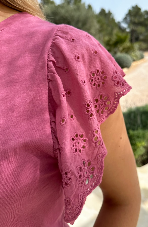 Ruffle Embroidery Top Dust Roze – shoparchief, foto 5