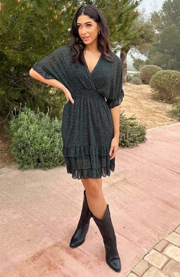 Ruffle Laagjes Jurk Exclusive Print Smaragd – shoparchief, foto 9