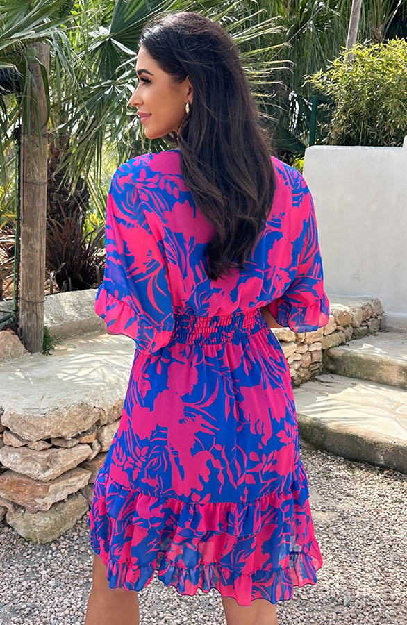 Ruffle Laagjes Jurk Print Fuchsia Kobalt – shoparchief, foto 8