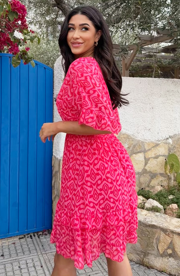 Ruffle Laagjes Jurk Print Roze Rood – shoparchief, foto 5