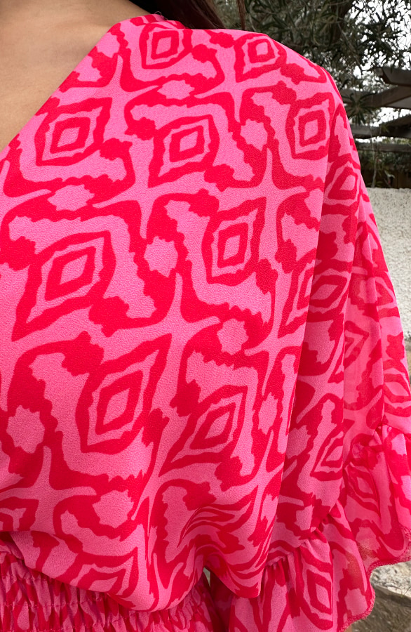Ruffle Laagjes Jurk Print Roze Rood – shoparchief, foto 6