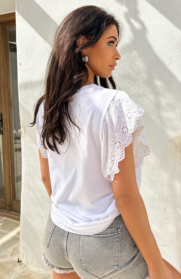 Ruffle T-Shirt Met Hart Ecru – shoparchief, foto 2