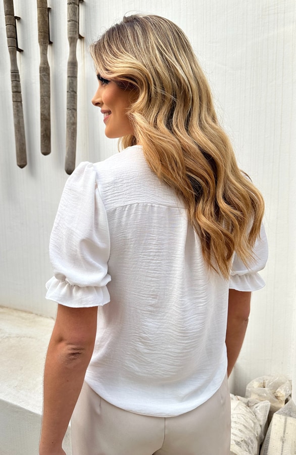 Ruffle Top Met Pofmouwen Ecru – tops, foto 4