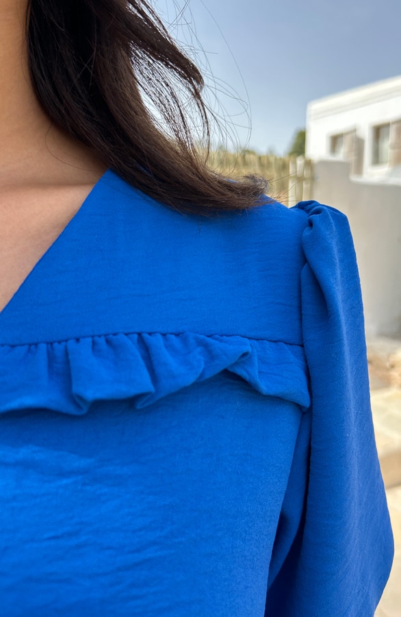 Ruffle Top Met Pofmouwen Kobalt – shoparchief, foto 5