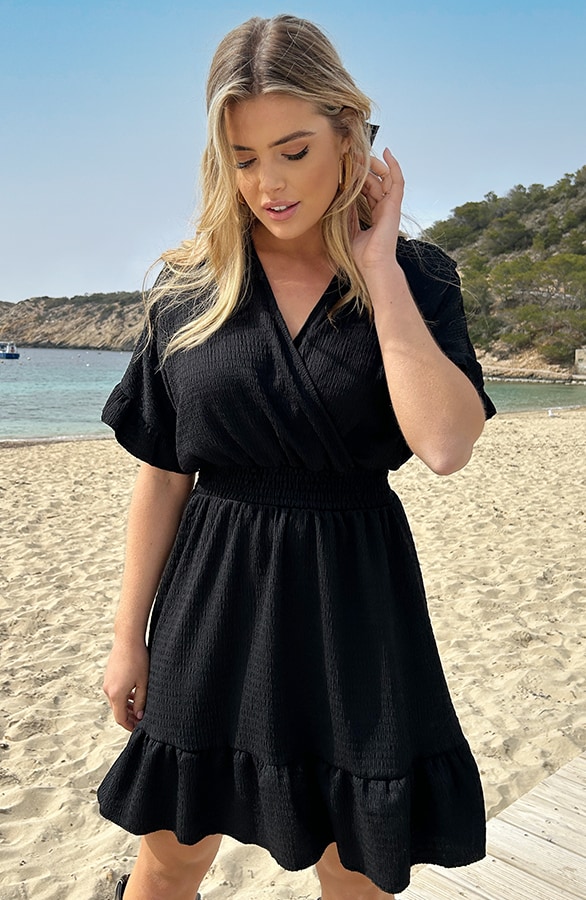 Smocked Low Back Jurk Zwart – shoparchief