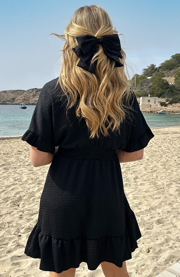 Smocked Low Back Jurk Zwart – shoparchief, foto 3