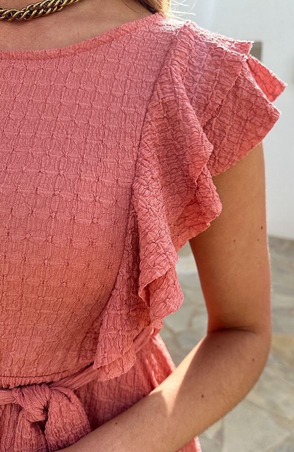 Smocked Ruches Jurk Light Peach – shoparchief, foto 5