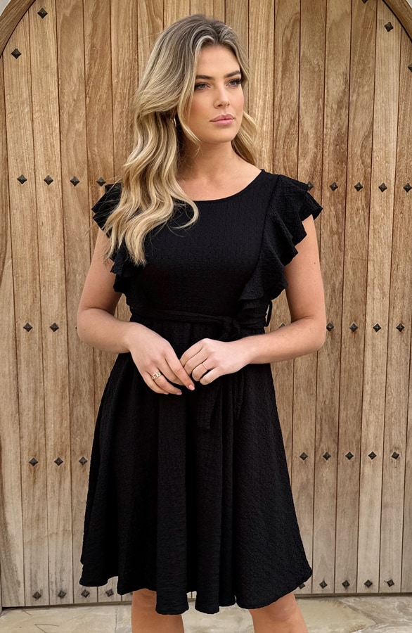 Smocked Ruches Jurk Zwart – shoparchief, foto 2