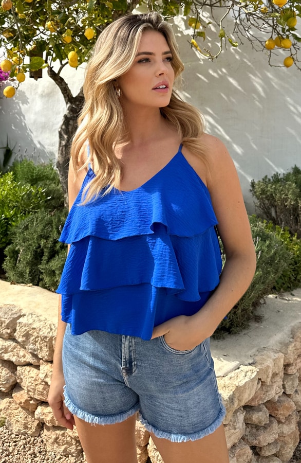 Spaghetti Ruffle Top Kobalt – shoparchief, foto 2