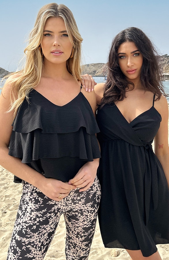 Spaghetti Ruffle Top Zwart – shoparchief