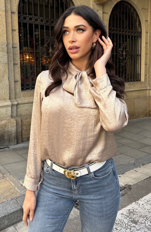 Strik Blouse Dames Goud – shoparchief, foto 2