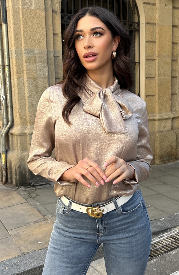 Strik Blouse Dames Goud – shoparchief, foto 3