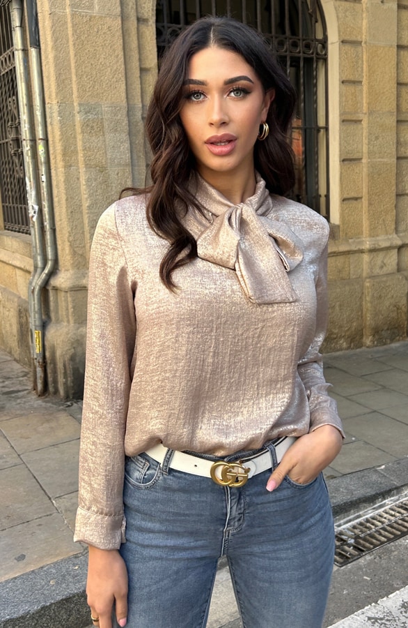 Strik Blouse Dames Goud – shoparchief, foto 4