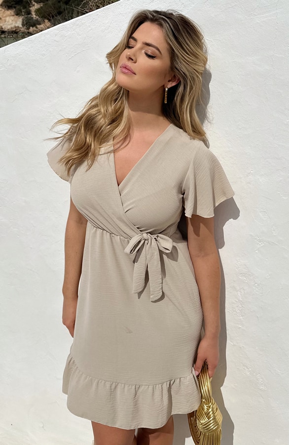 Toscane V-hals Jurk Beige – shoparchief, foto 2