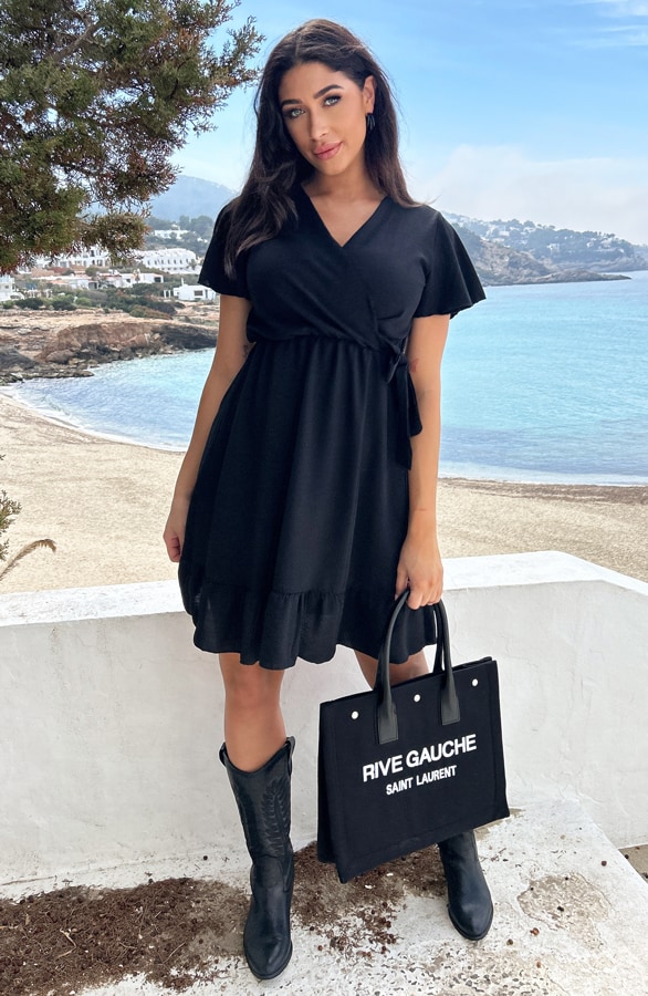 Toscane V-hals Jurk Black – shoparchief, foto 3