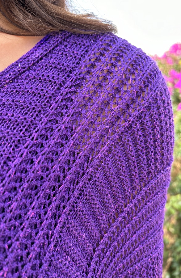 V-Hals Gehaakte Lurex Trui Dark Purple – shoparchief, foto 4