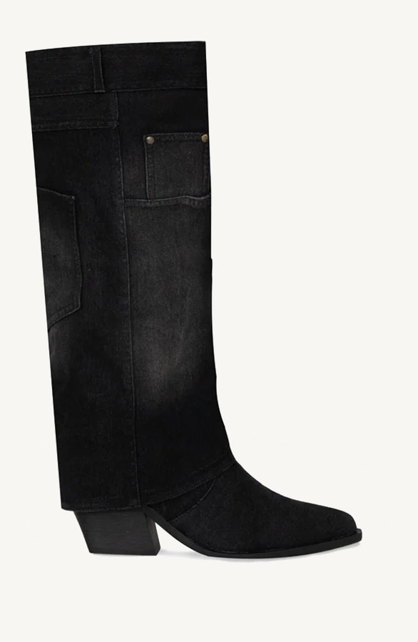 Cowboystiefel mit Denim Kappe Schwarz, Shoparchiv