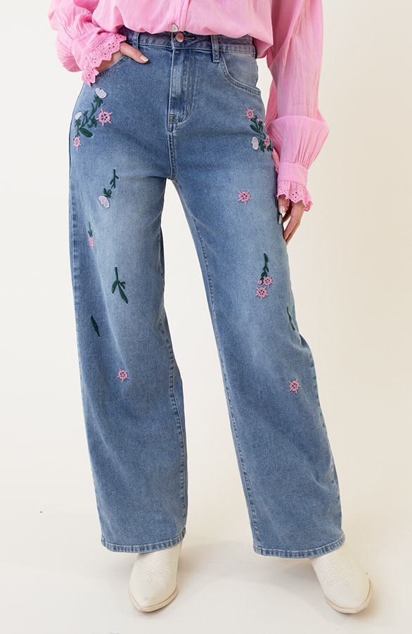 Embroidery High Waist Flower Jeans Straight – shoparchief