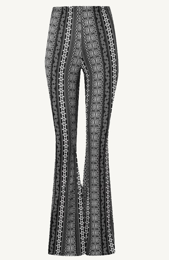 Flared Broek Print Zwart – shoparchief