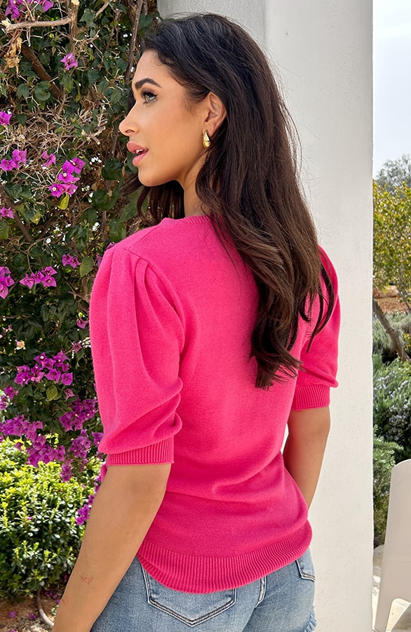 Knitted Top Met Pofmouwen Fuchsia – tops, foto 4