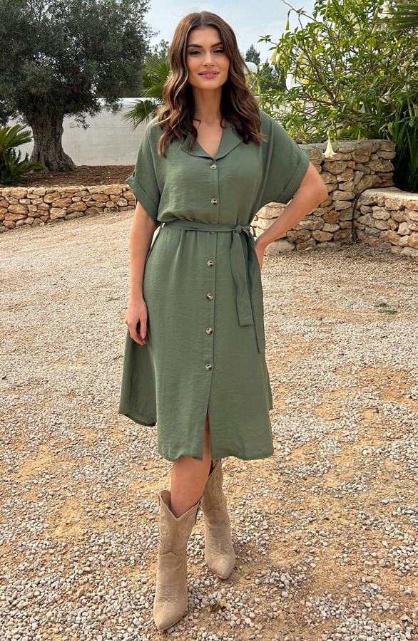 Knopen Midi Jurk Army – shoparchief, foto 4