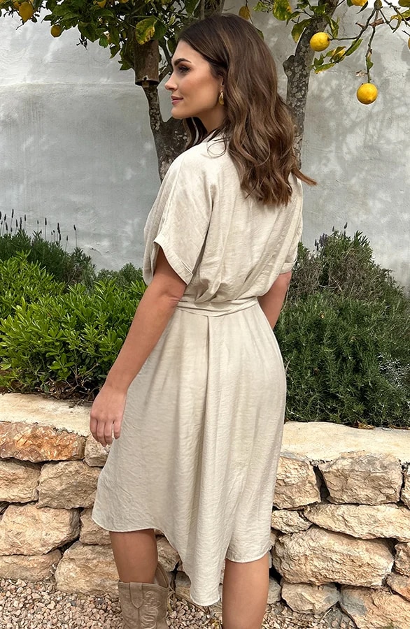 Knopen Midi Jurk Beige – shoparchief, foto 2