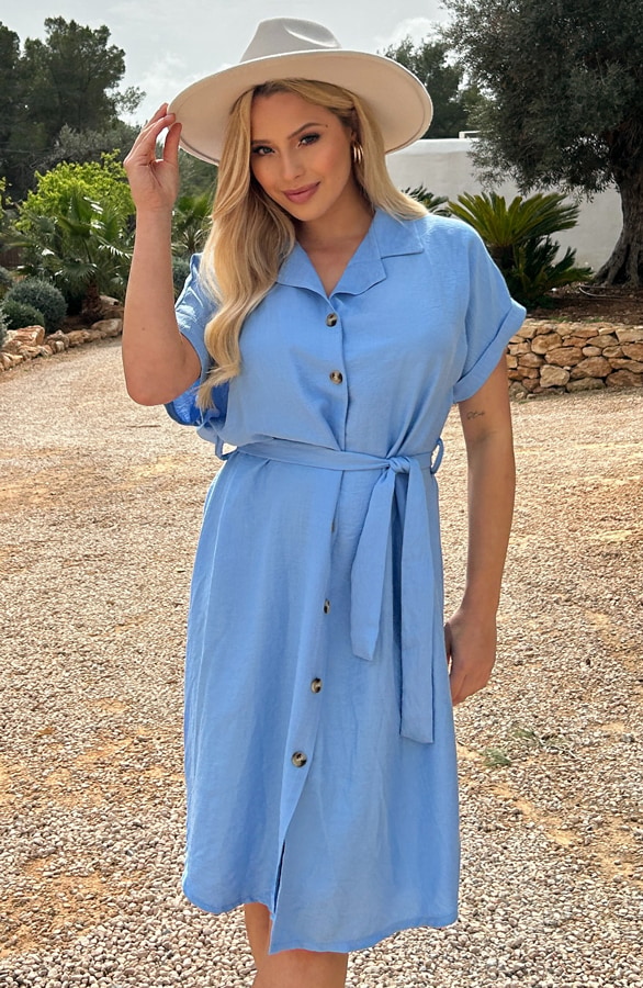 Knopen Midi Jurk Sky Blue – shoparchief, foto 3