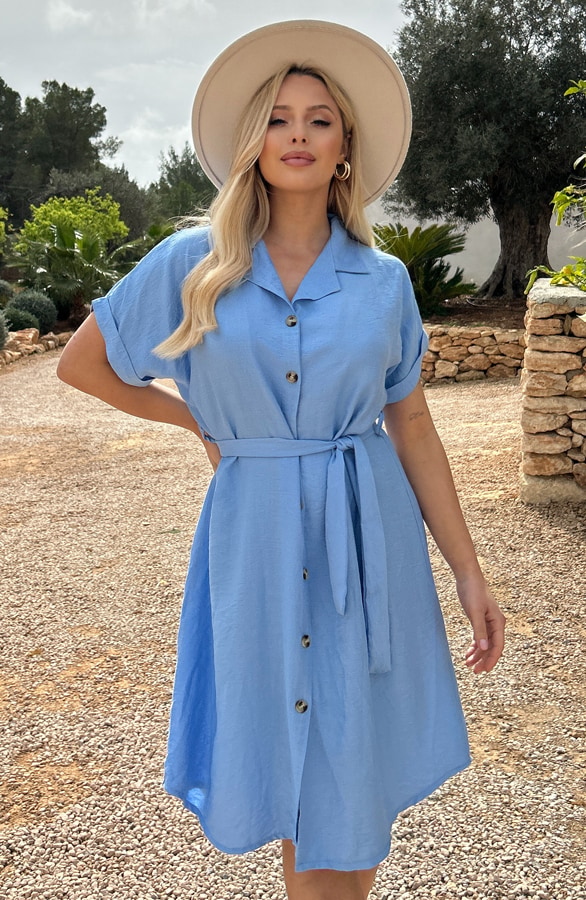 Knopen Midi Jurk Sky Blue – shoparchief, foto 2