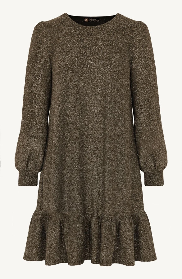 Lurex Ruffle Jurk Goud – shoparchief