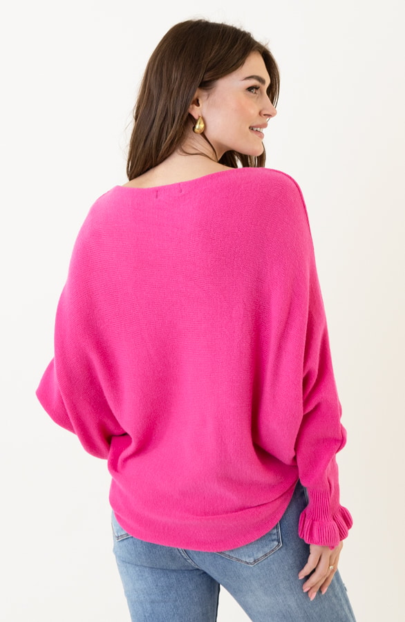 Soft Trui Ruffle Mouwen Fuchsia – shoparchief, foto 5