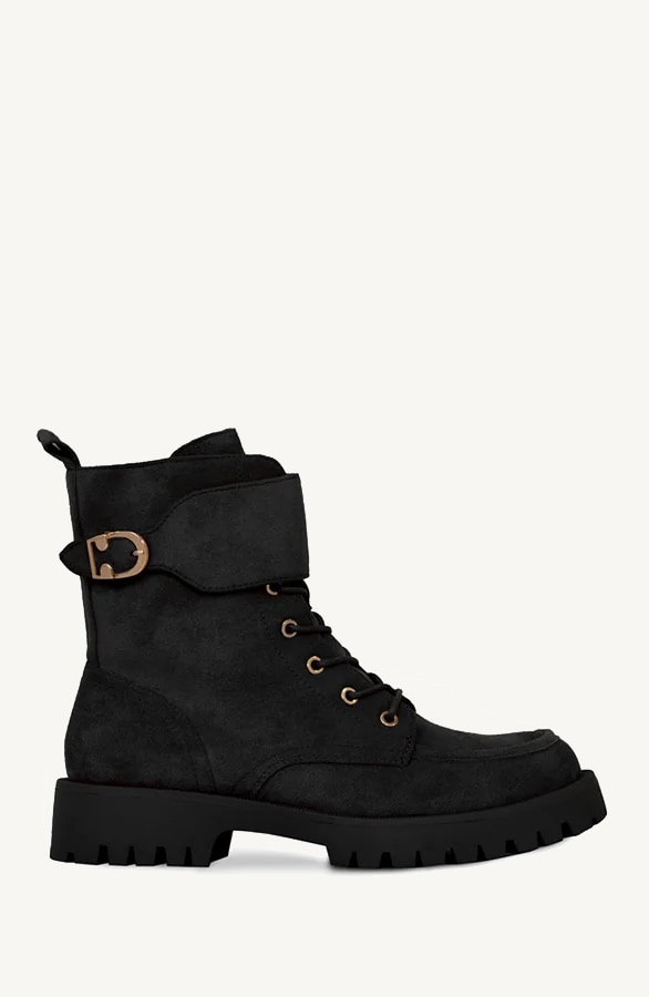 Suede Biker Boots Met Gesp Zwart – shoparchief