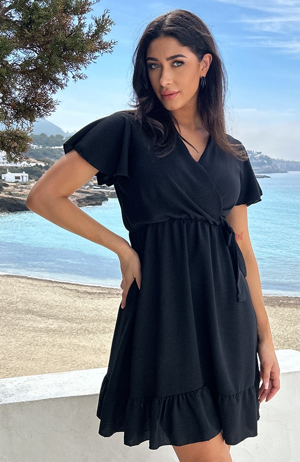 Toscane V-hals Jurk Black – shoparchief