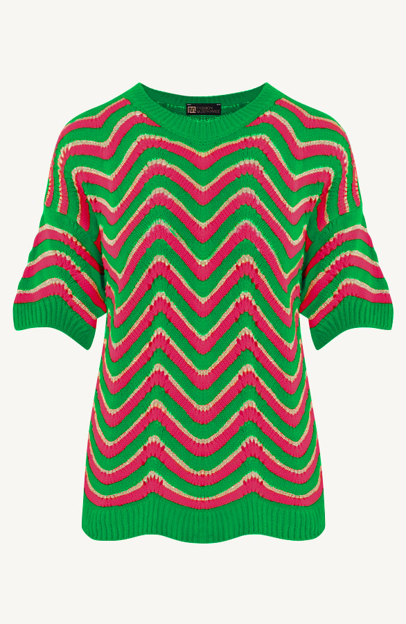 Zigzag Trui Bright Green Lurex Neon – shoparchief
