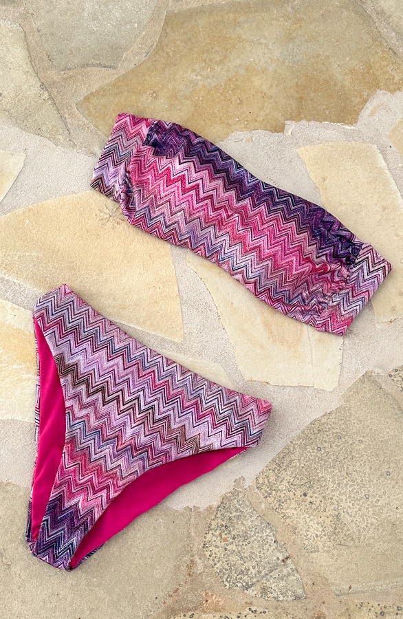Lurex Zigzag Bikini Top Bandeau Fuchsia – shoparchief, foto 7
