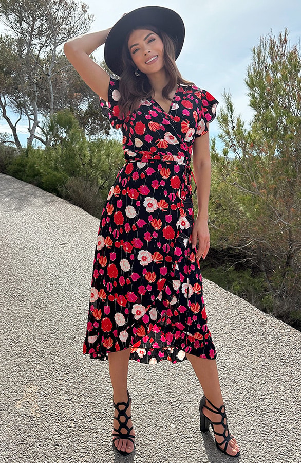 Bloemen Midi Jurk Zwart – jurken, foto 5