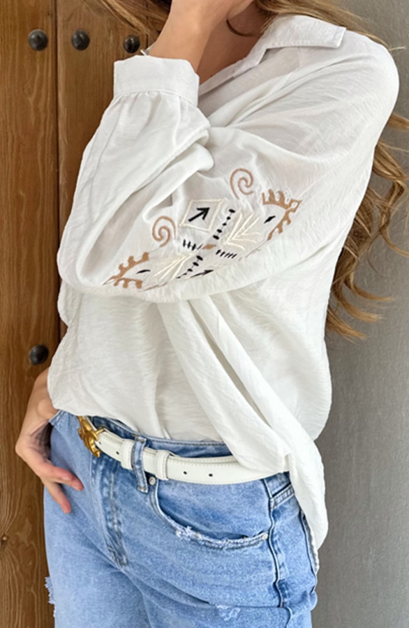 Blouse Embroidery Sleeve Ecru – shoparchief, foto 3