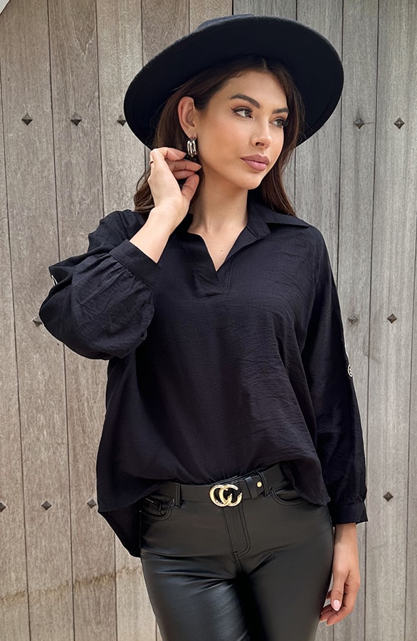 Blouse Embroidery Sleeve Zwart – shoparchief, foto 4