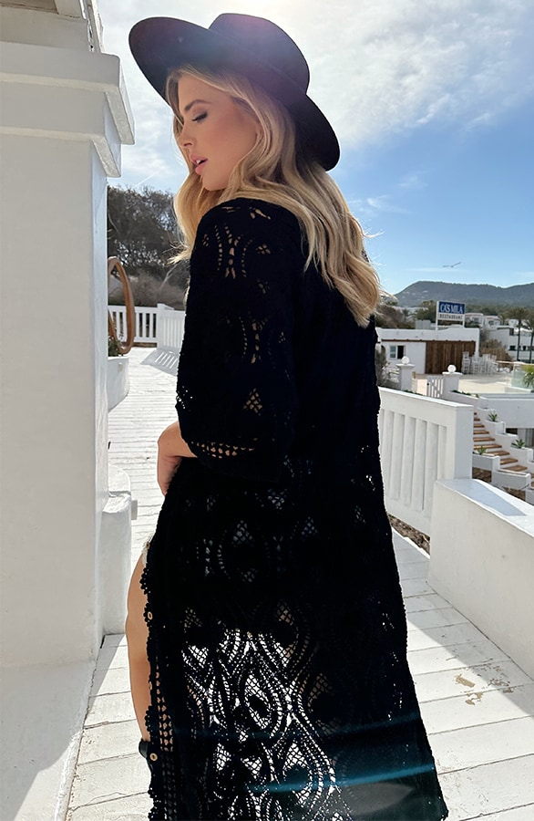 Boho Kimono Lang Gehaakt Zwart – shoparchief, foto 4