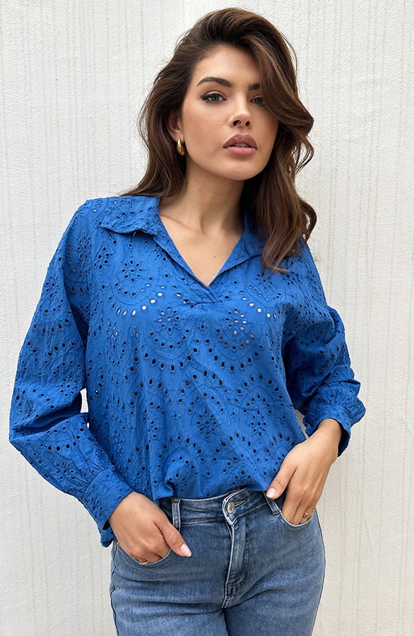 Embroidery Oversized Blouse Kobalt – shoparchief, foto 5