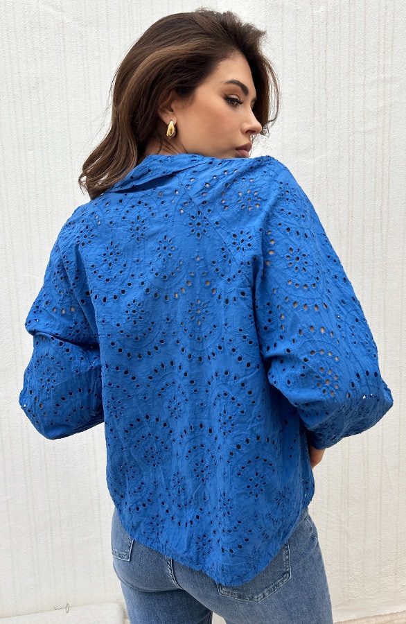 Embroidery Oversized Blouse Kobalt – shoparchief, foto 2