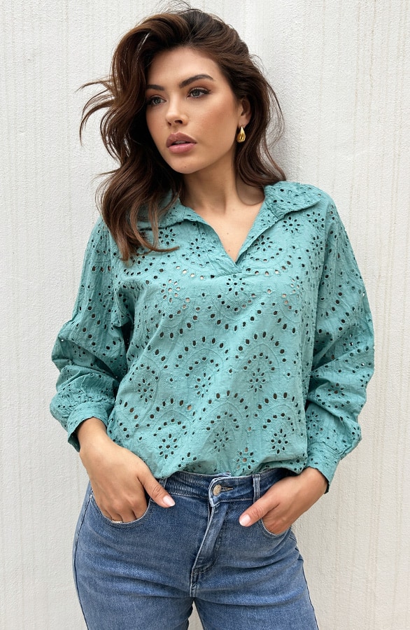 Embroidery Oversized Blouse Mint – shoparchief, foto 5