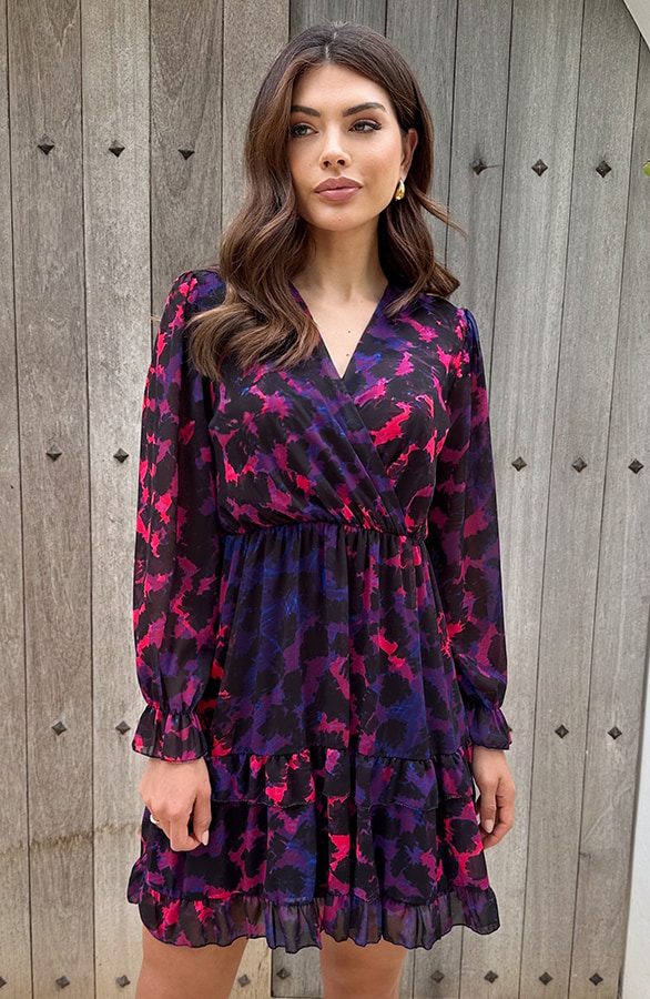 Exclusive Print V-Hals Dress Leopard Dark Purple – shoparchief, foto 2