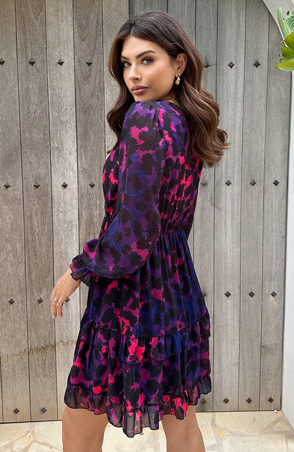 Exclusive Print V-Hals Dress Leopard Dark Purple – shoparchief, foto 3