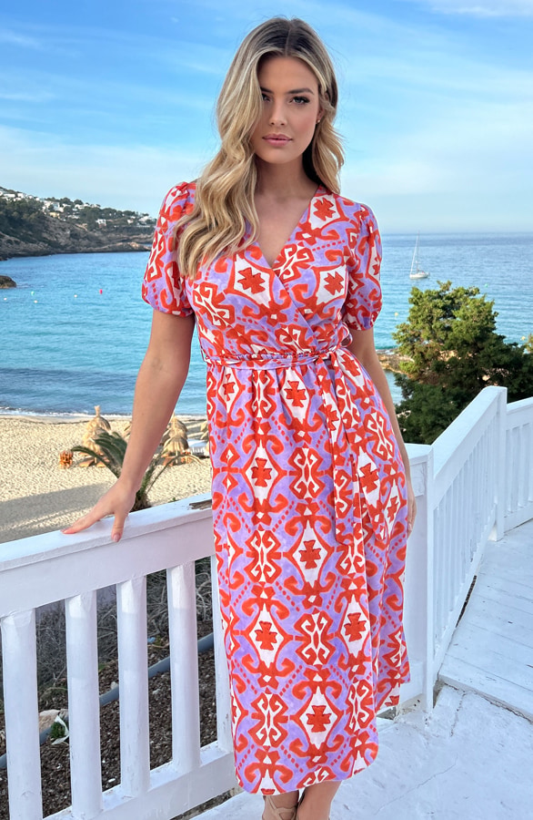 Midi Split Jurk Aztec Lila Oranje – shoparchief