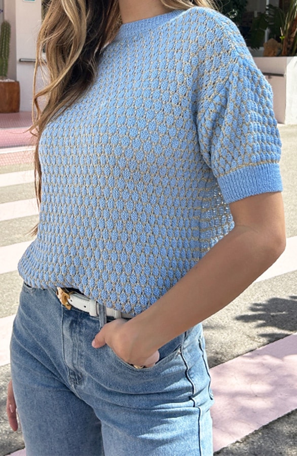 Gebreide Top Lurex Sky Blue – shoparchief, foto 4