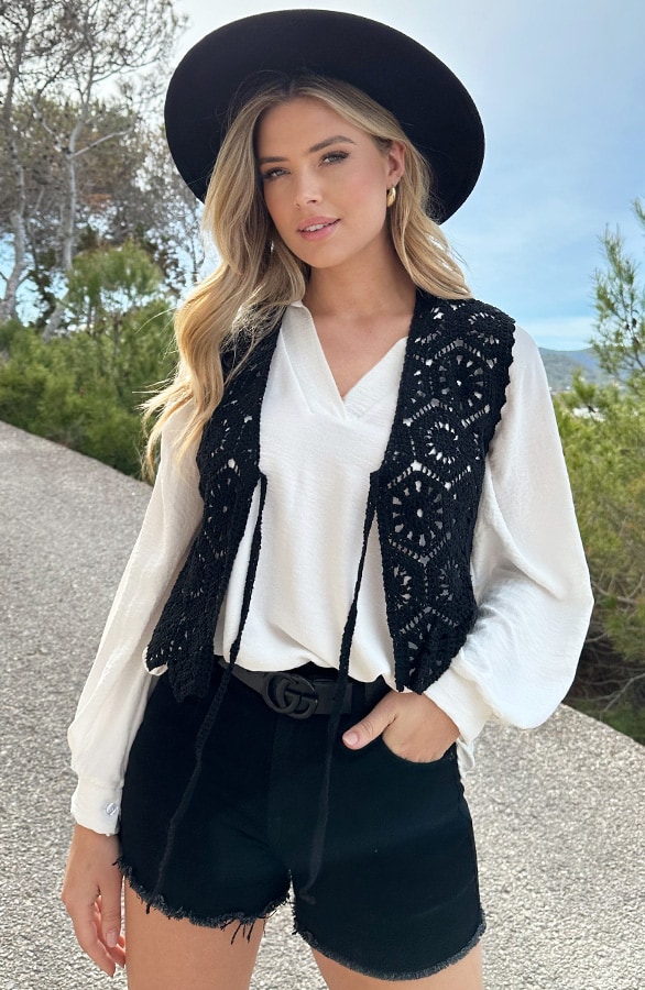 Gehaakt Boho Gilet Zwart – shoparchief
