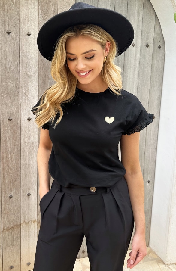 Hartjes Top Embroidery Mouwen Zwart – tops, foto 7