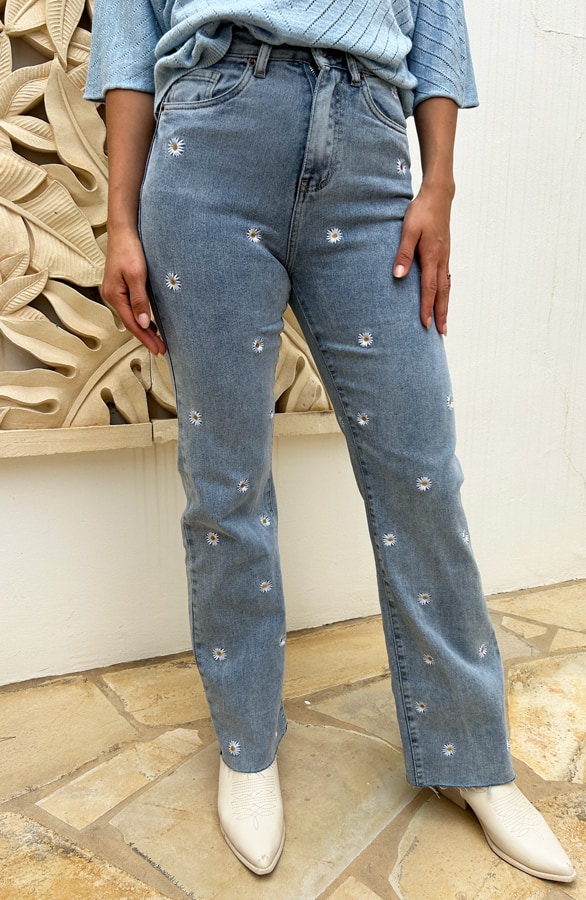 High Waist Wide Leg Jeans Flower – shoparchief, foto 3