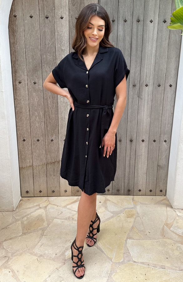 Knopen Midi Jurk Zwart – shoparchief